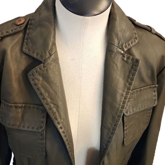 SOLD! Womens Vintage Kenneth Cole Reaction Army Green leather jacket size Medium - Picture 12 of 16